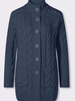 Longstrickjacke mit Zopfmuster