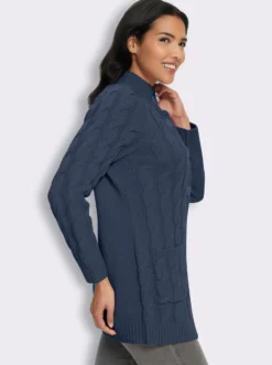 Longstrickjacke mit Zopfmuster