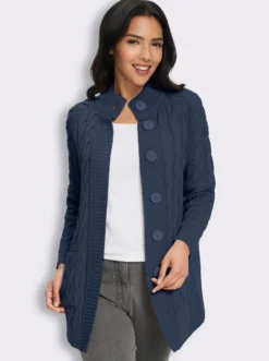 Longstrickjacke mit Zopfmuster