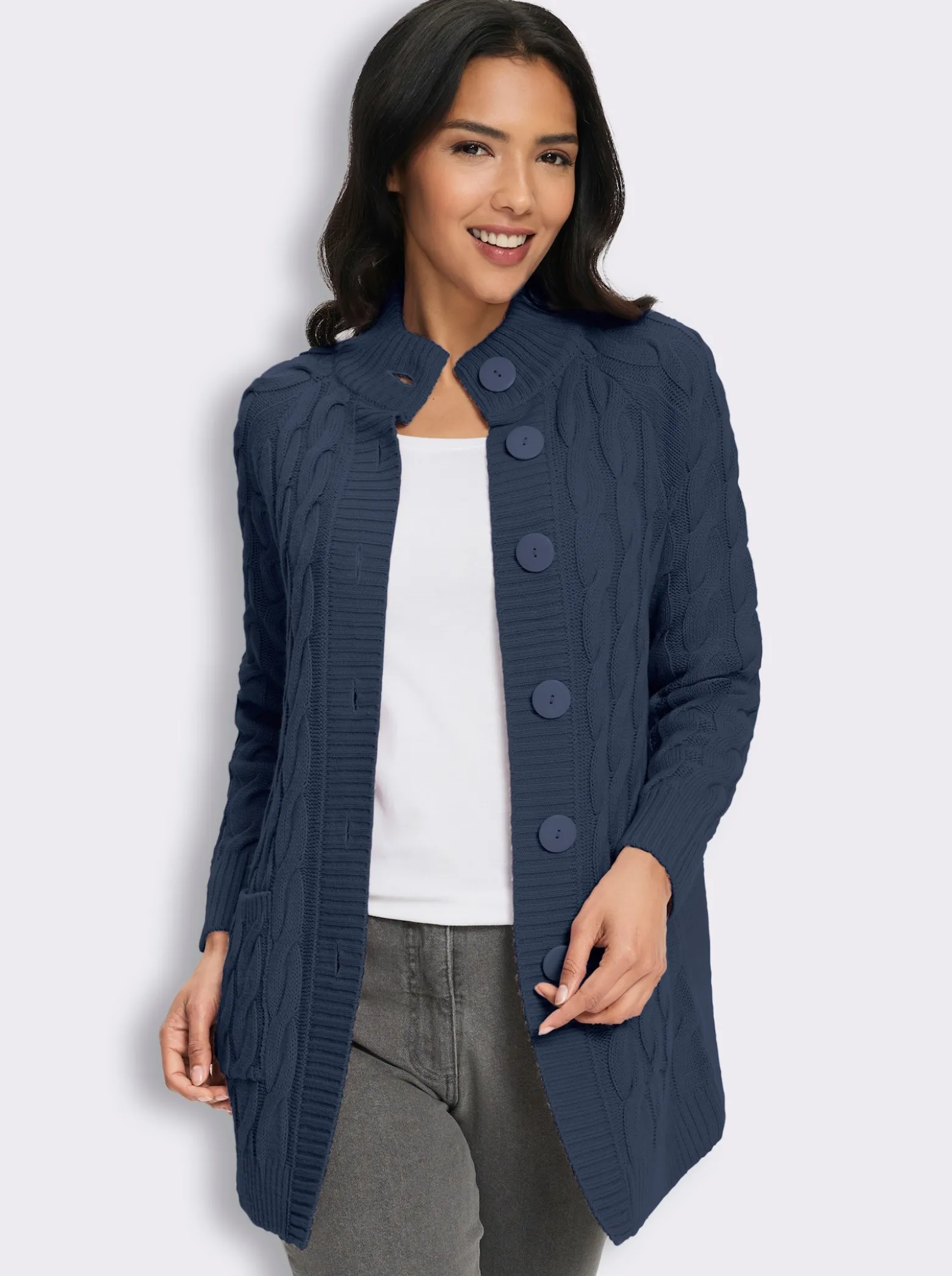 Longstrickjacke mit Zopfmuster