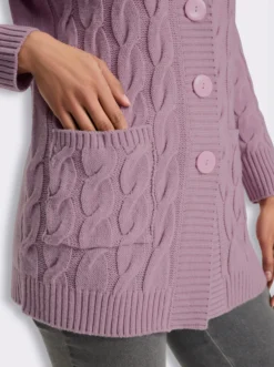 Longstrickjacke mit Zopfmuster