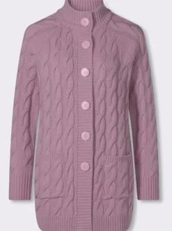 Longstrickjacke mit Zopfmuster