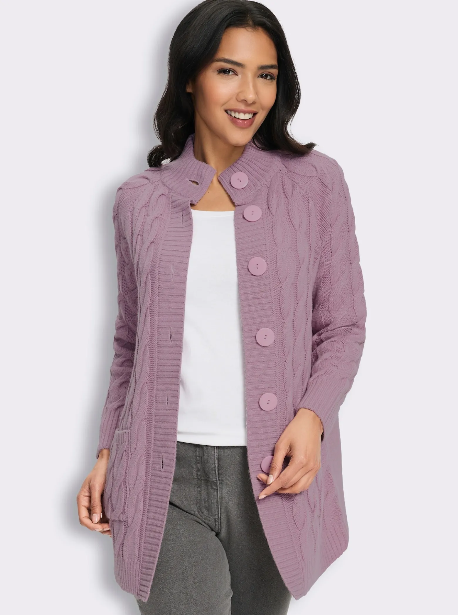 Longstrickjacke mit Zopfmuster