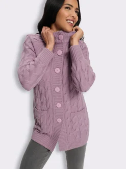 Longstrickjacke mit Zopfmuster