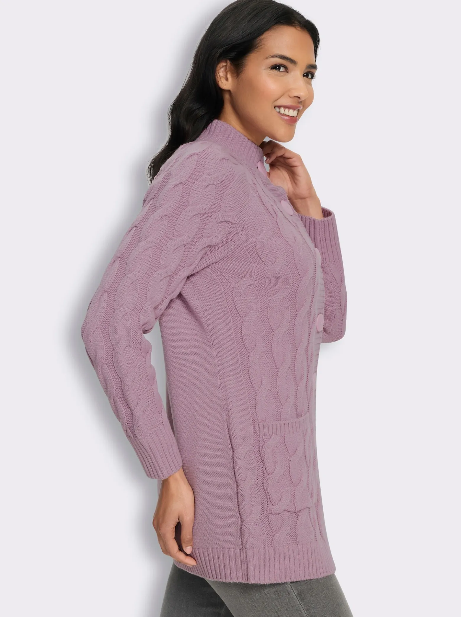 Longstrickjacke mit Zopfmuster