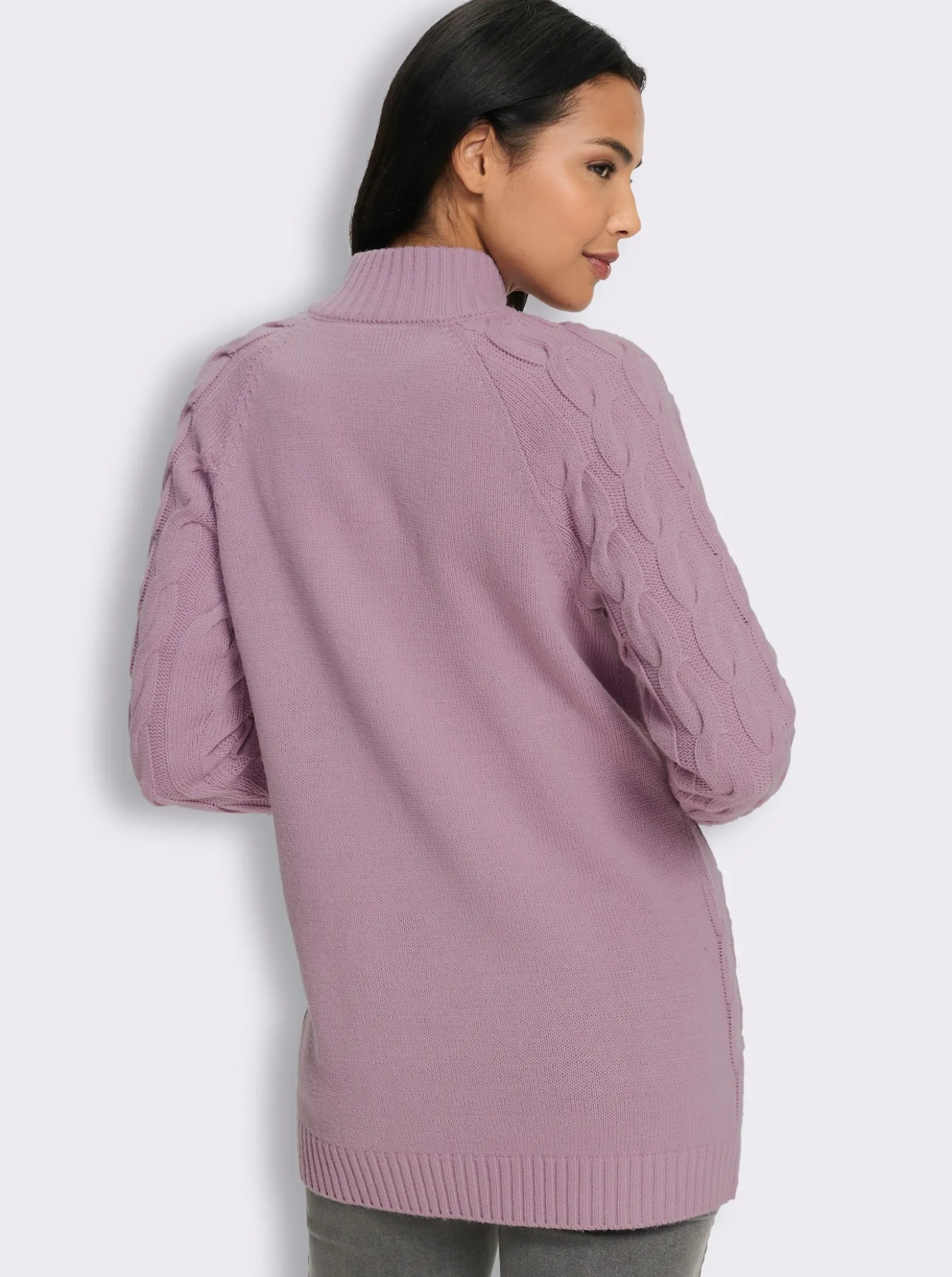 Longstrickjacke mit Zopfmuster