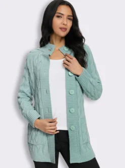 Longstrickjacke mit Zopfmuster