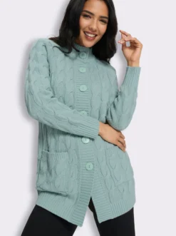 Longstrickjacke mit Zopfmuster
