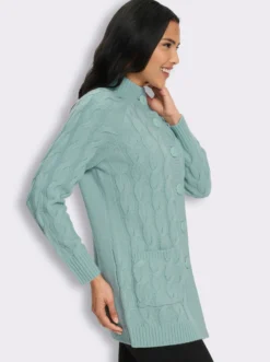 Longstrickjacke mit Zopfmuster