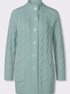 Longstrickjacke mit Zopfmuster