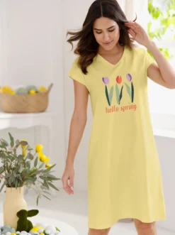 Nachthemd mit platziertem Tulpen-Druck