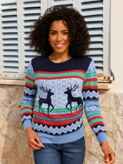 Norwegerpullover mit gerippten Bündchen