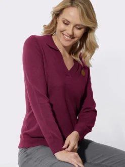 Polopullover mit offenem V-Ausschnitt