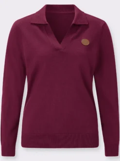 Polopullover mit offenem V-Ausschnitt
