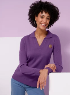 Polopullover mit offenem V-Ausschnitt