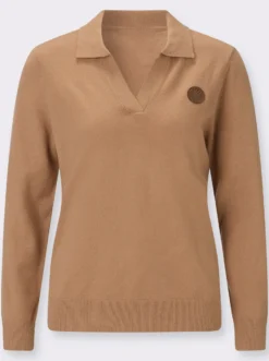 Polopullover mit offenem V-Ausschnitt