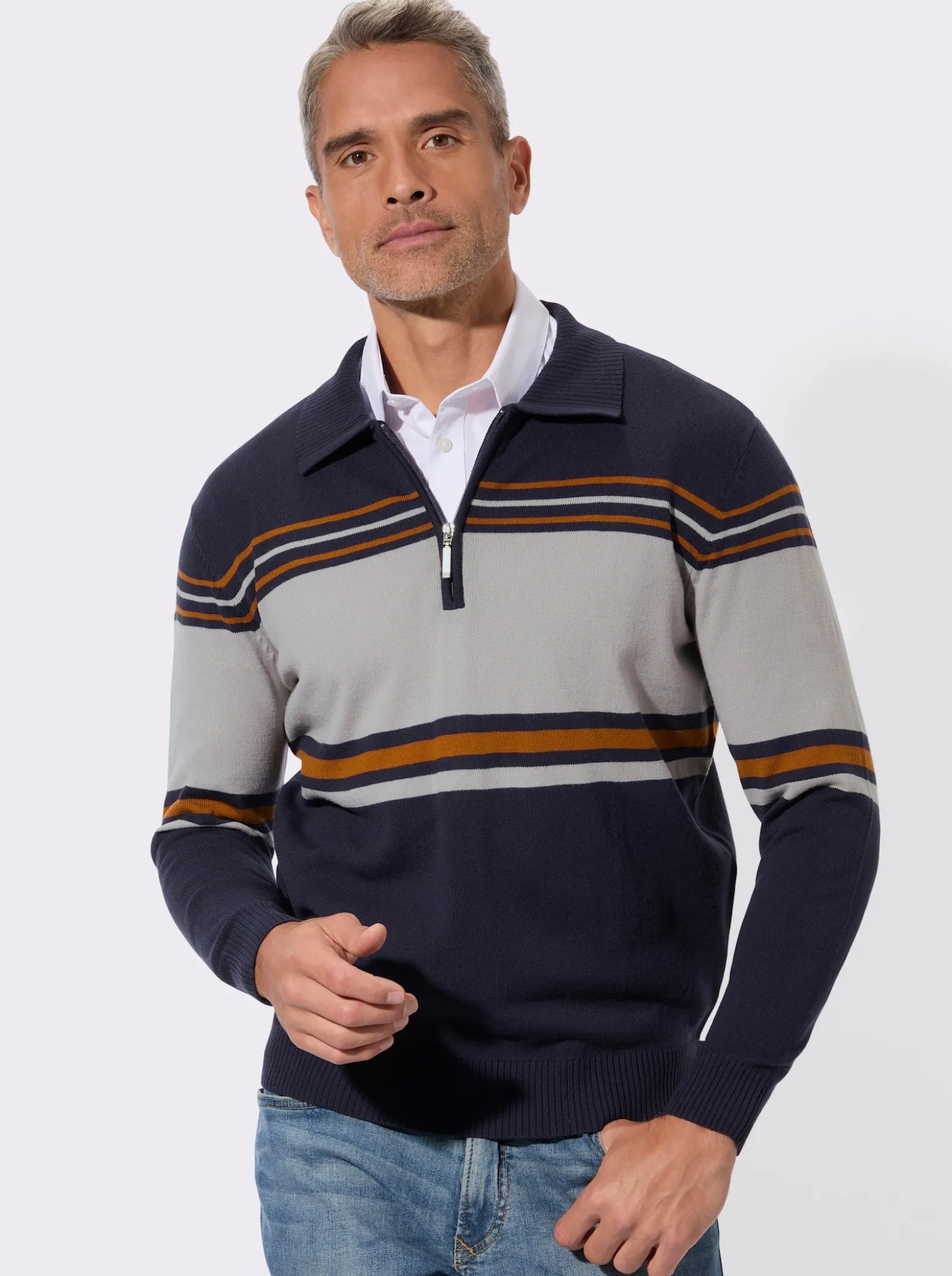 Polopullover mit platziertem Streifen-Muster