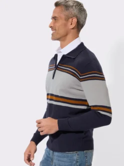 Polopullover mit platziertem Streifen-Muster
