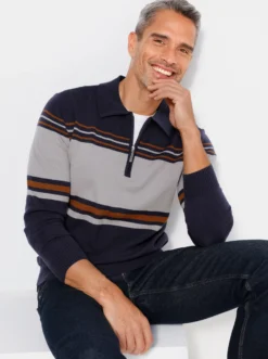 Polopullover mit platziertem Streifen-Muster