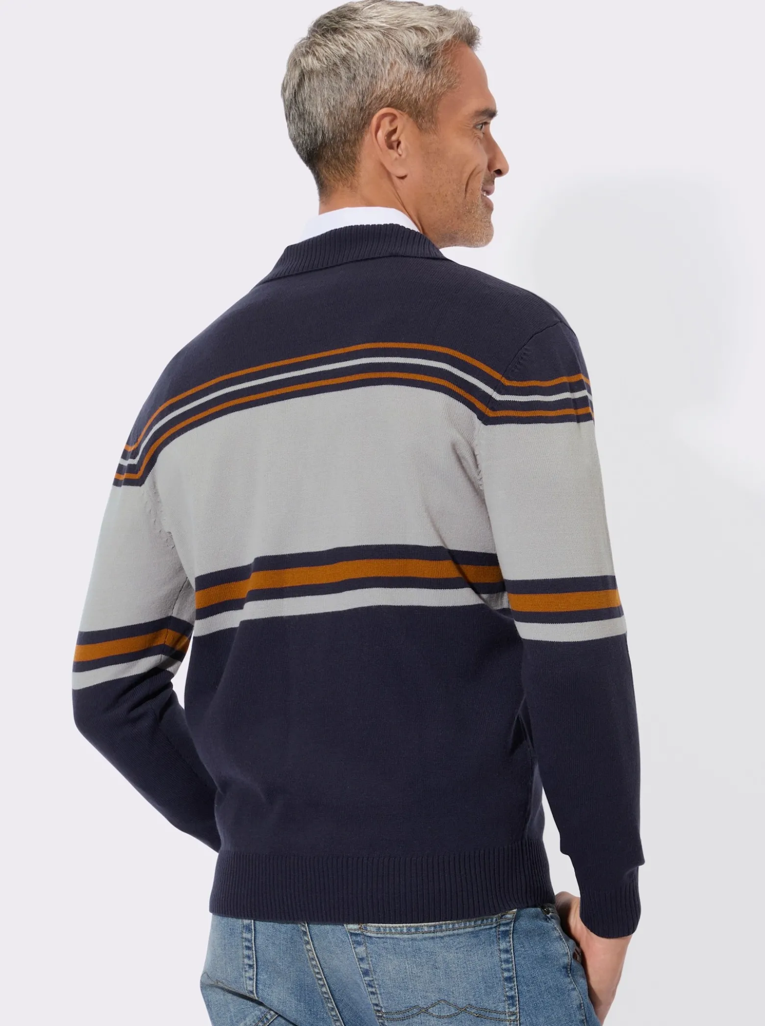 Polopullover mit platziertem Streifen-Muster