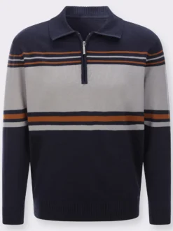 Polopullover mit platziertem Streifen-Muster