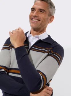 Polopullover mit platziertem Streifen-Muster