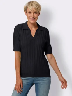 Polopullover mit Ripp-Muster