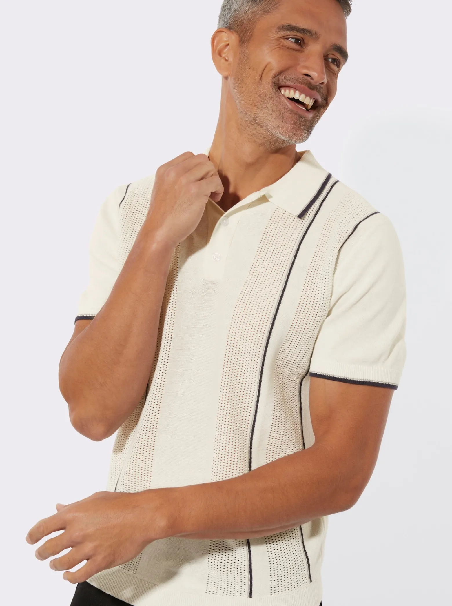Polopullover mit Strickmuster im Vorderteil