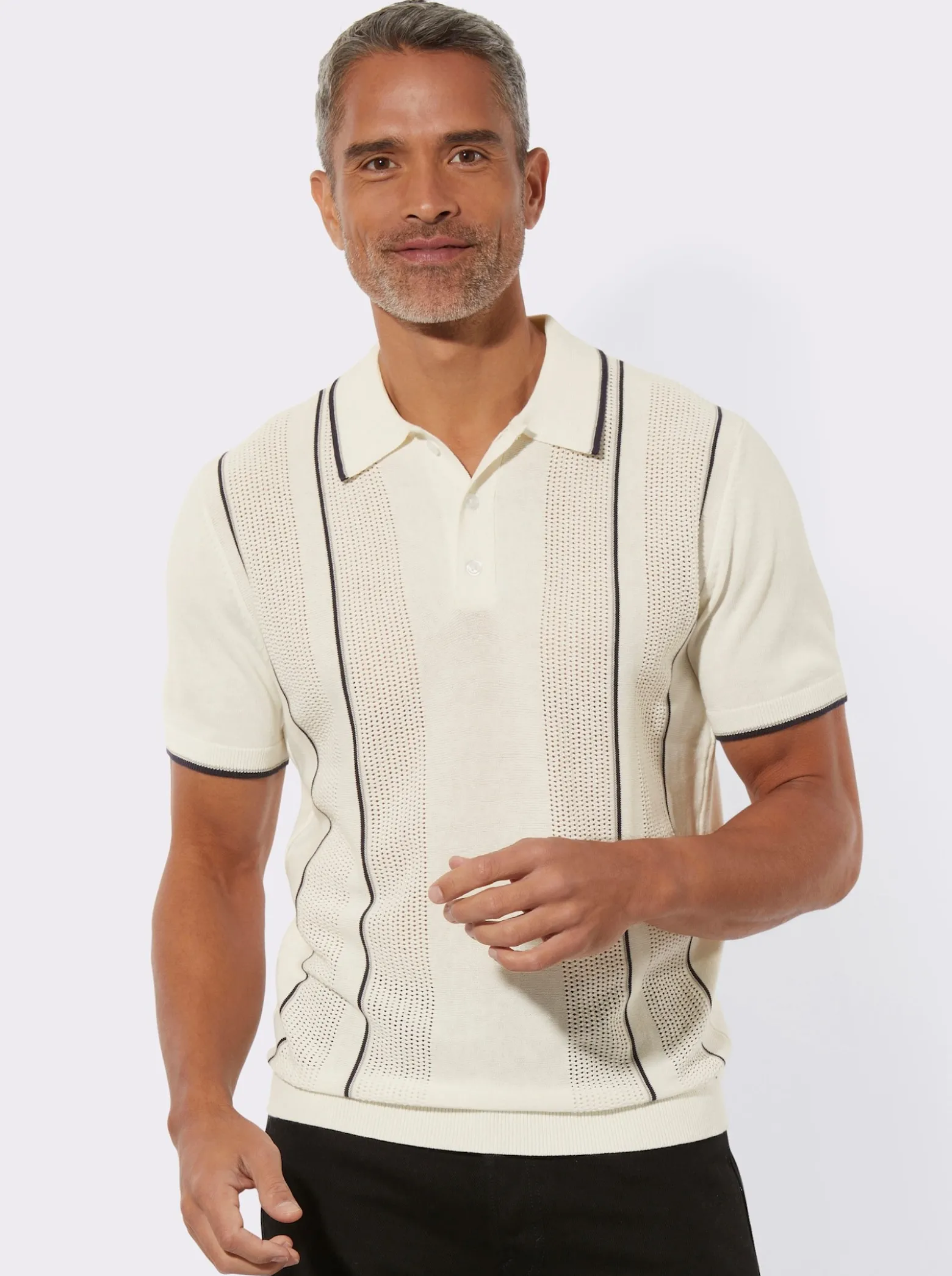 Polopullover mit Strickmuster im Vorderteil