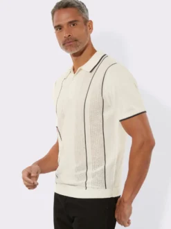 Polopullover mit Strickmuster im Vorderteil