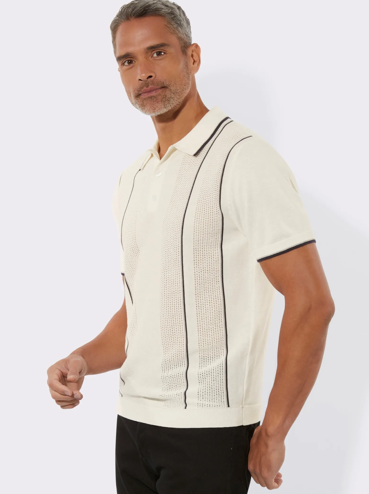 Polopullover mit Strickmuster im Vorderteil