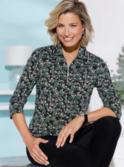 Poloshirt aus Baumwolle, geblümt
