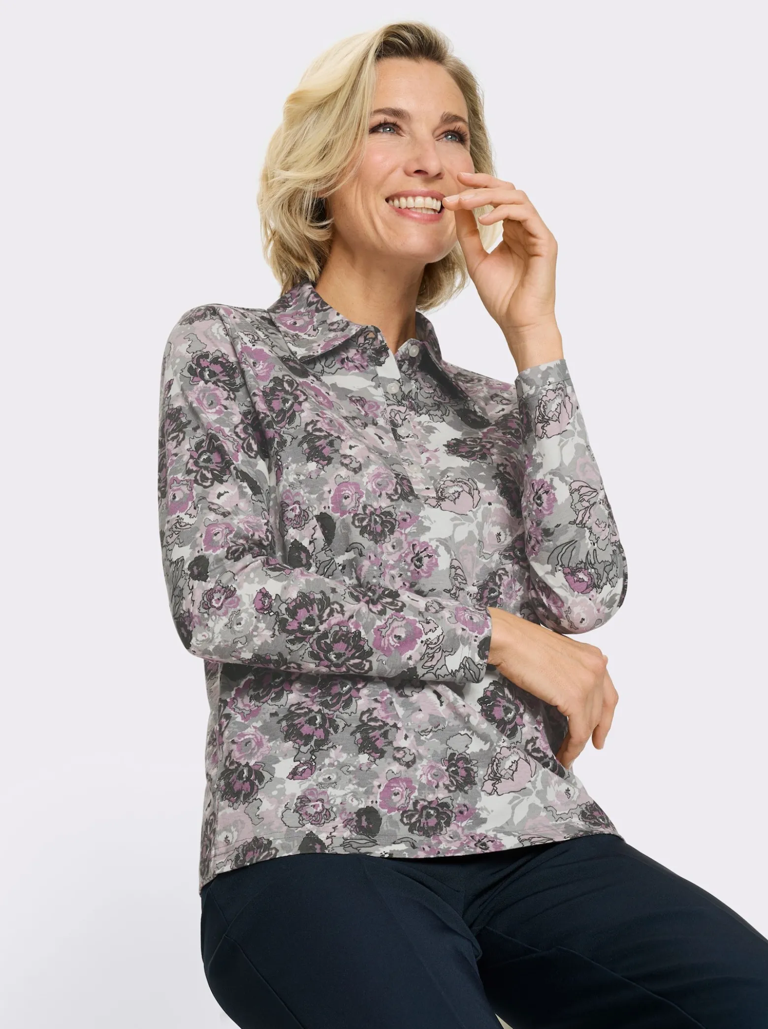 Poloshirt im floralen Dessin