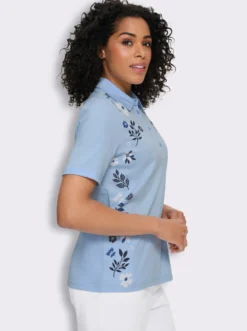 Poloshirt mit Blüten-Blätter-Druck vorne