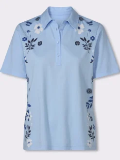 Poloshirt mit Blüten-Blätter-Druck vorne
