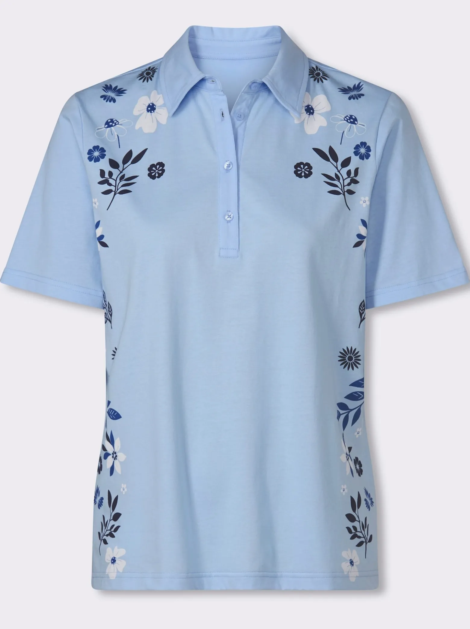Poloshirt mit Blüten-Blätter-Druck vorne