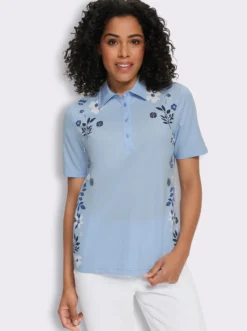 Poloshirt mit Blüten-Blätter-Druck vorne