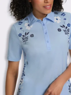 Poloshirt mit Blüten-Blätter-Druck vorne