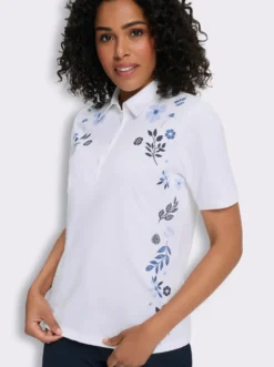 Poloshirt mit Blüten-Blätter-Druck vorne