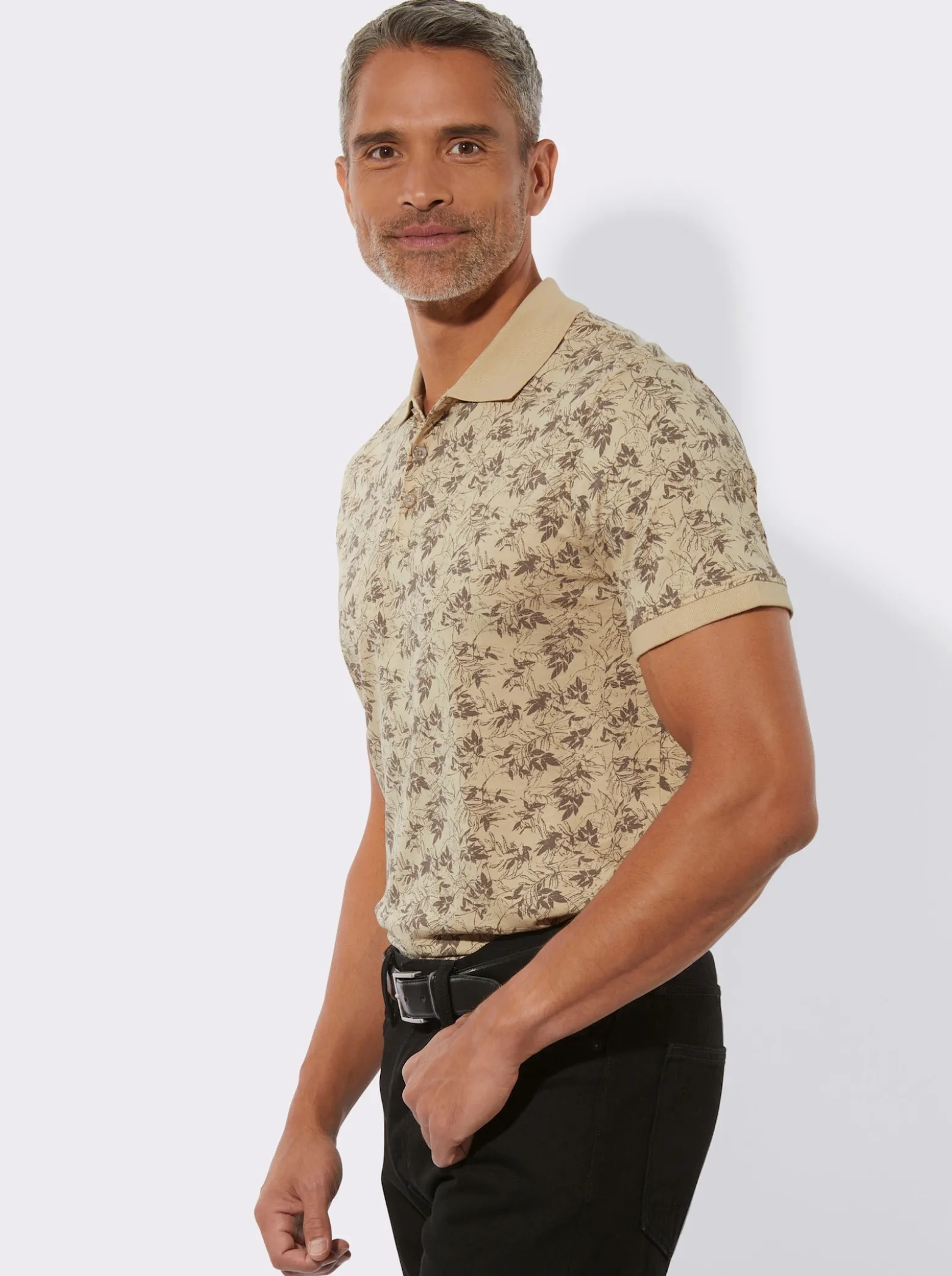 Poloshirt mit Blätter-Druck