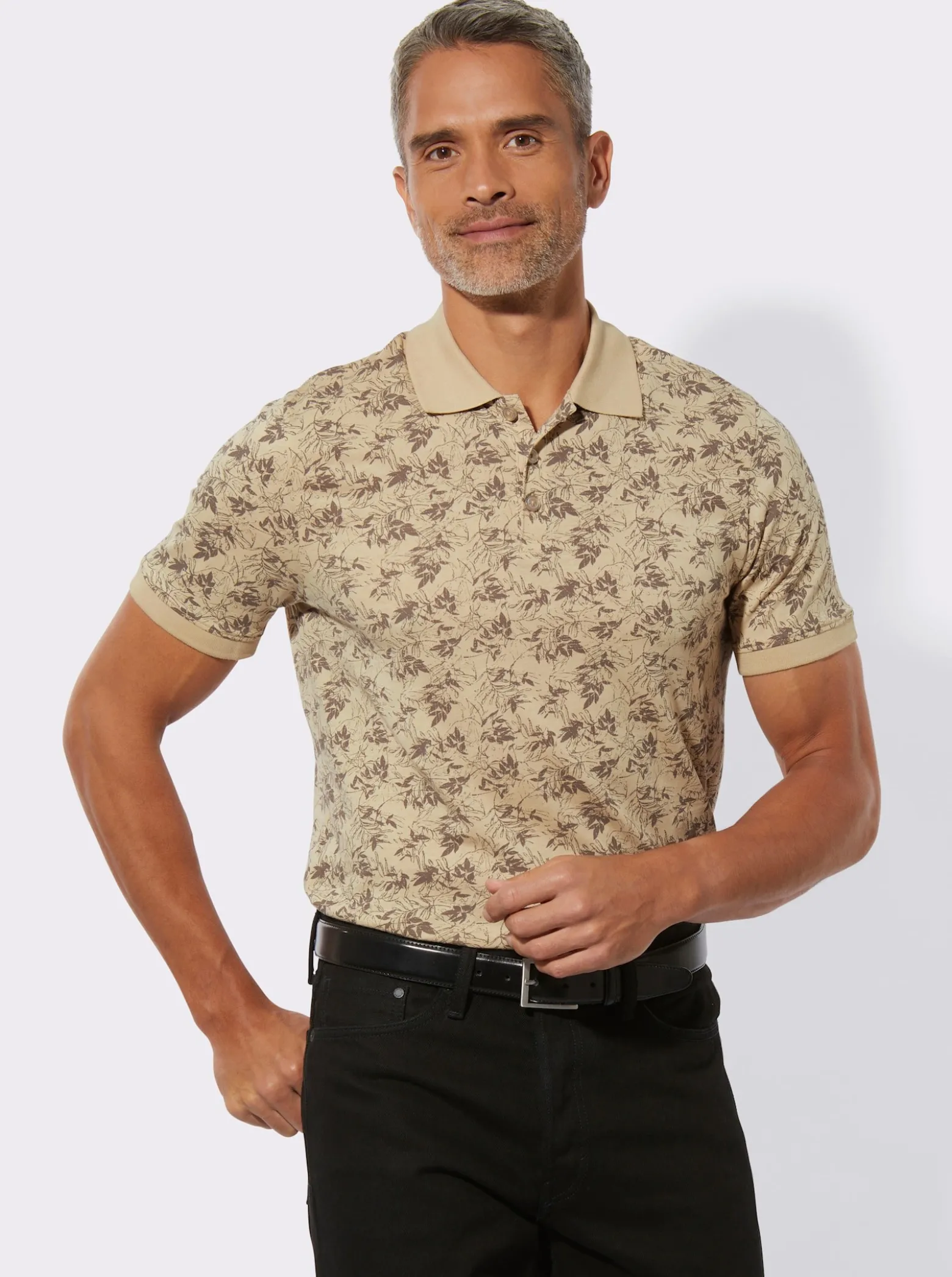Poloshirt mit Blätter-Druck