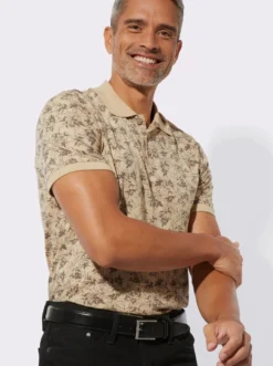 Poloshirt mit Blätter-Druck