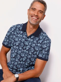 Poloshirt mit Blätter-Druck