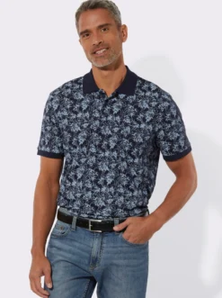Poloshirt mit Blätter-Druck
