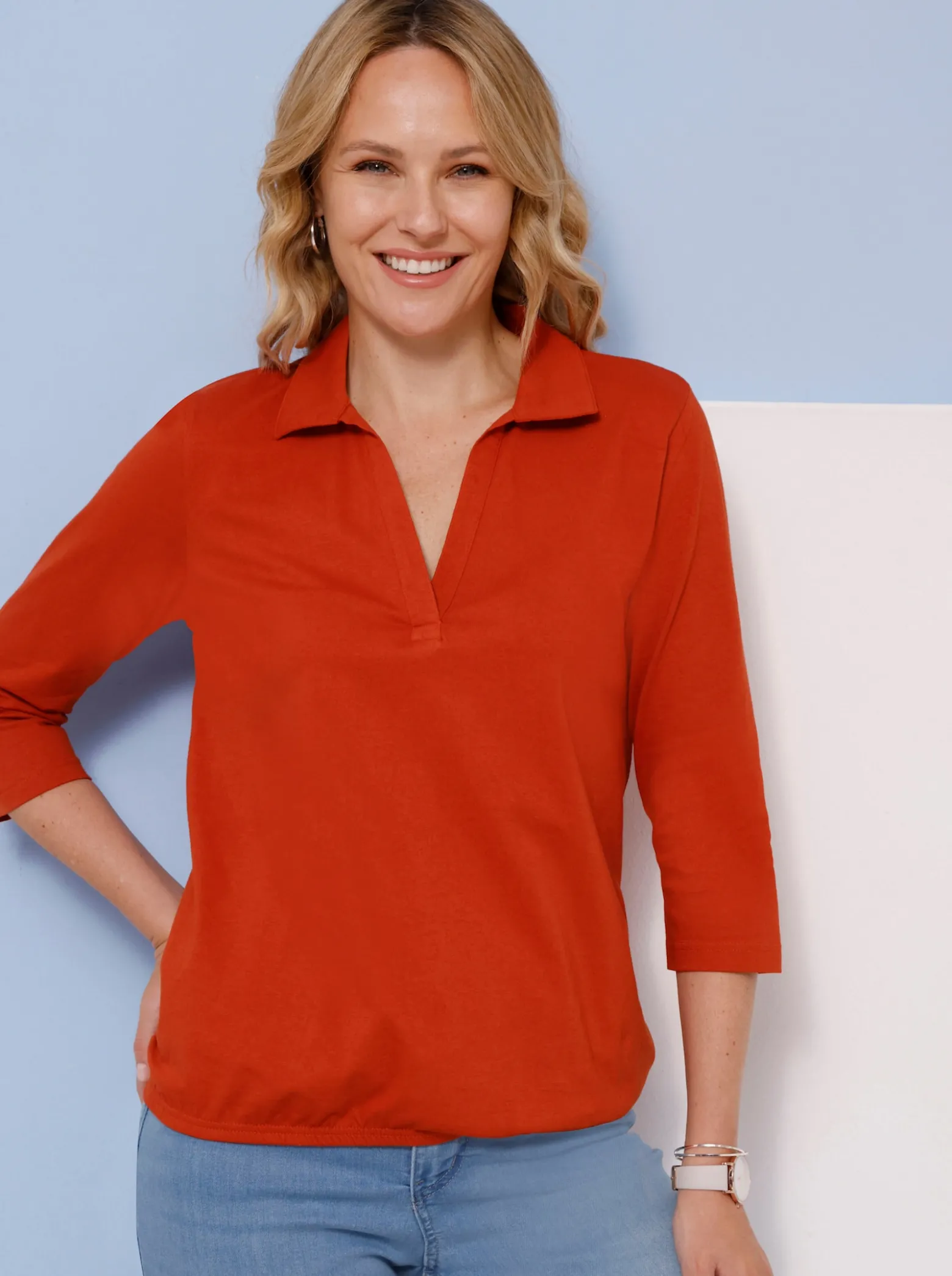 Poloshirt mit Gummizug am Saum