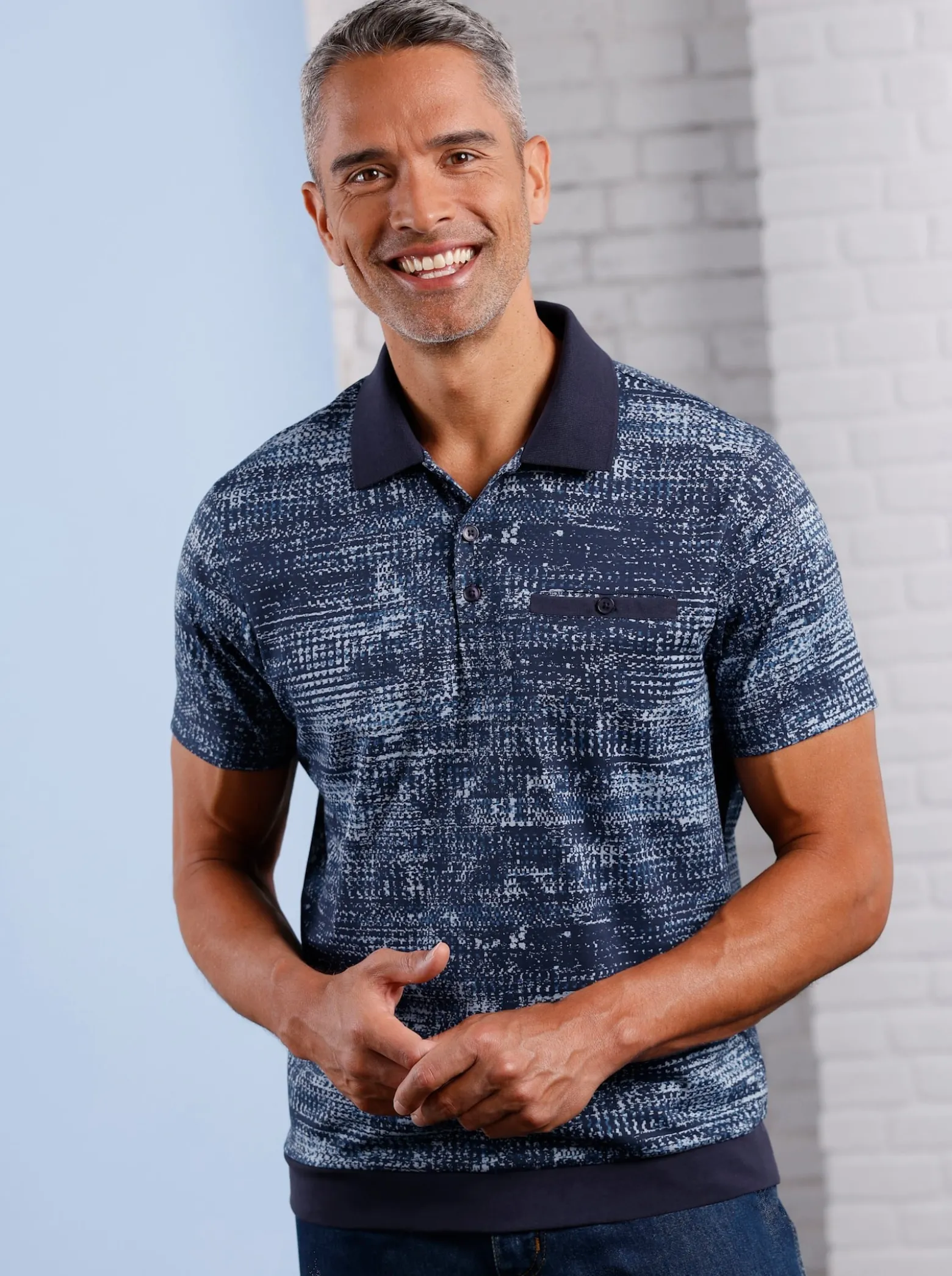 Poloshirt mit Melange-Druck