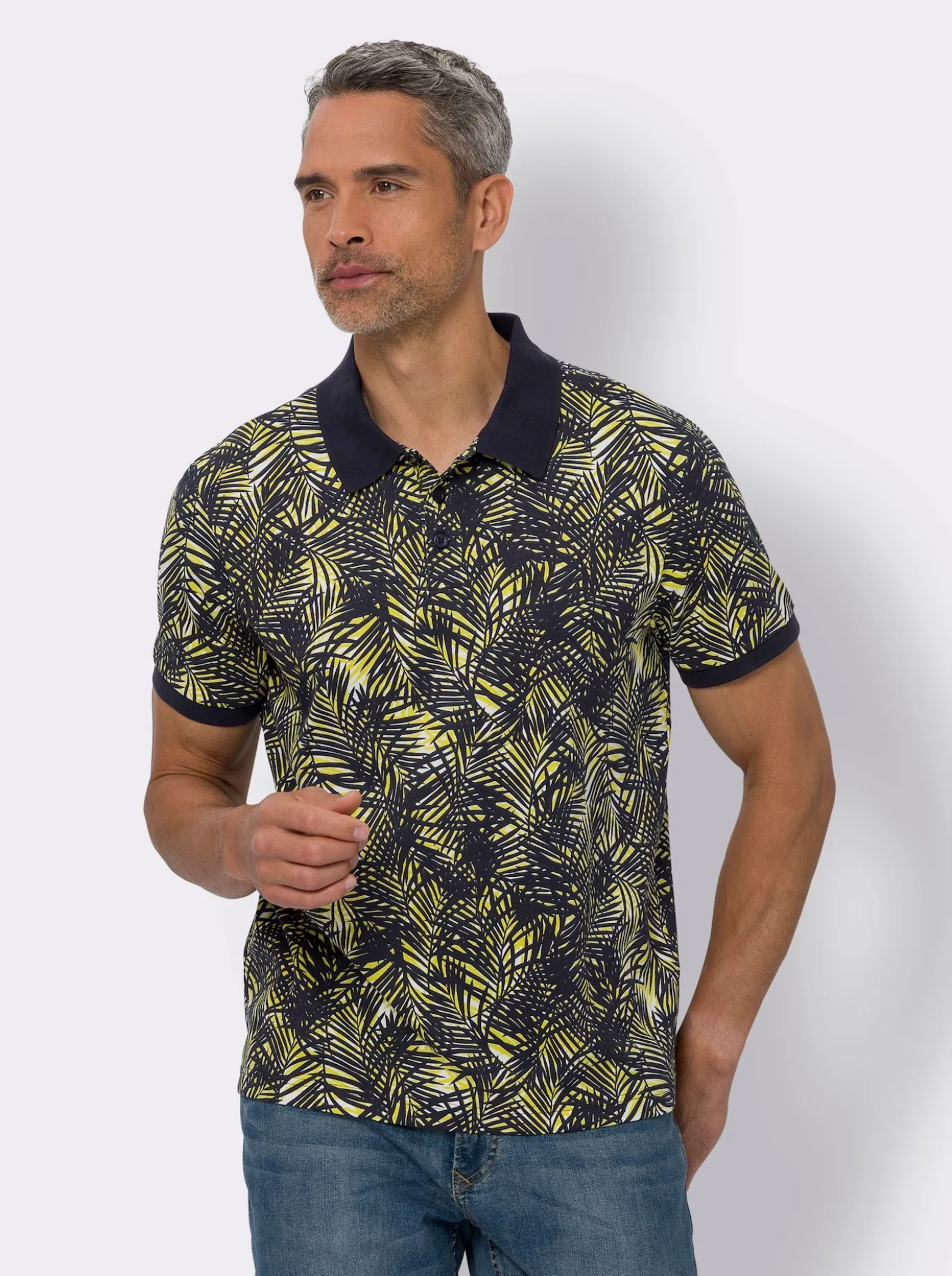 Poloshirt mit Palmen-Print