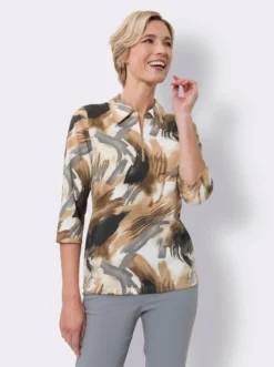 Poloshirt mit 3/4-Ärmeln, bedruckt
