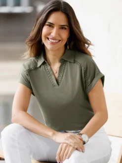 Poloshirt mit Spitzenborte