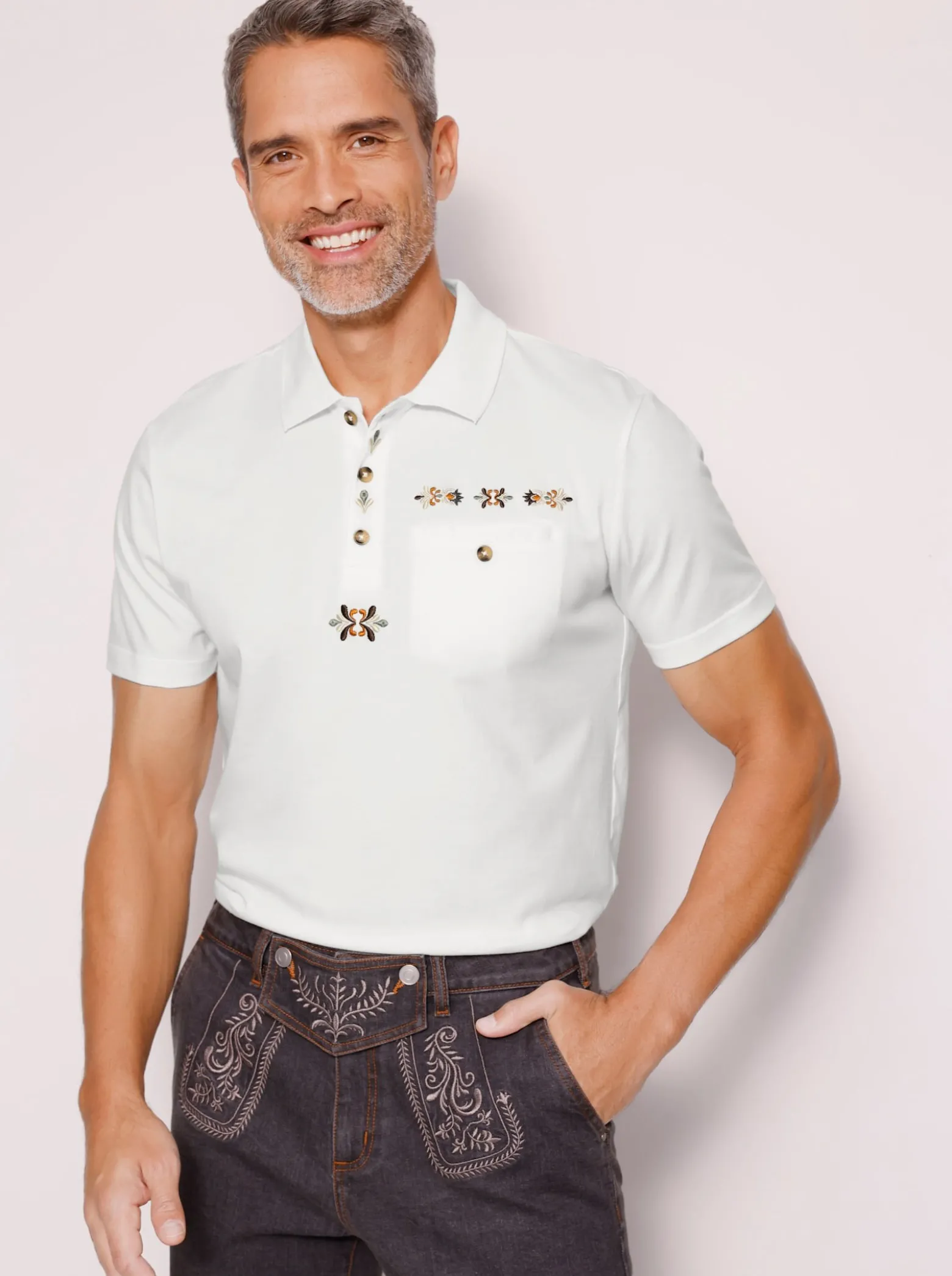 Poloshirt mit Trachtenstickerei